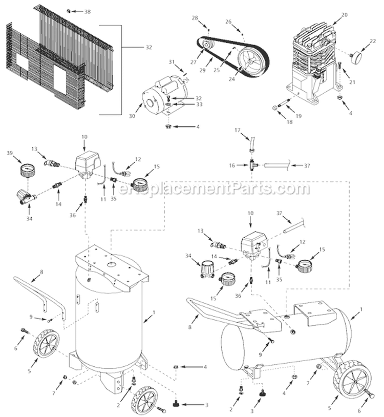 Page A Diagram and Parts List for  Campbell Hausfeld Compressor